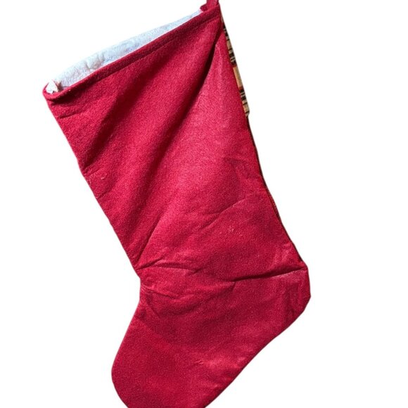 Red Christmas Stocking 17" With Snowman Applique & Plaid Cuff Festive Holiday De - Picture 4 of 6